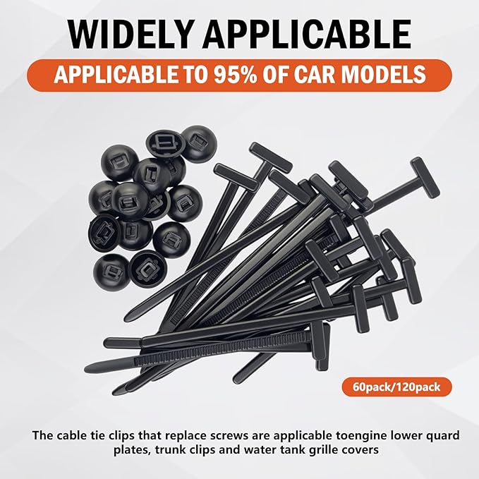 60 PCS Nylon Universal Cable Tie Buckle, Heavy Duty Self-Locking Zip Ties Holder with Pin & Button Design, UV Resistant Zipties for Car Daily Auto Fixing, Car nylon Zip Ties. (60)