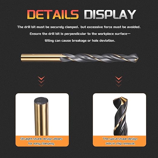 Drill Bit, 8mm Cutting Diameter, 4341 HSS Gold and Black 118° Cutting Angle Number Jobber Bits - (Applications: for Drilling Soft Metal Plastic Wood), 12-Pieces