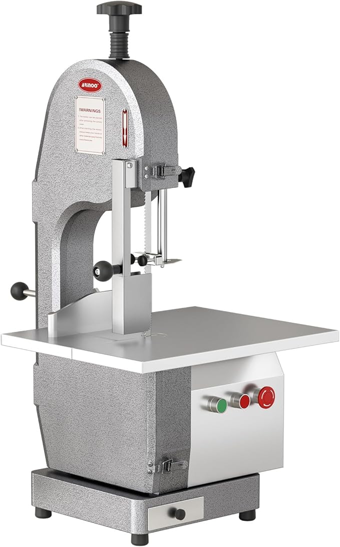 Electric Commercial Bone Saw, 1500W Stainless Steel Countertop Bone Sawing Machine, Workbeach 18.31"x14.37",1.57-7 Inch Cutting Thickness, Frozen Meat Cutter for Beef, Fish, Chicken, Deer