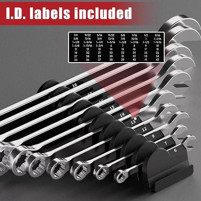 12 pcs Modular Wrench Organizers for Tool Drawers - Wrench Rack with Metric&SAE Labels, Perfect Tool Storage Holder. Gift for father, brother and boyfriend (No Magnet)