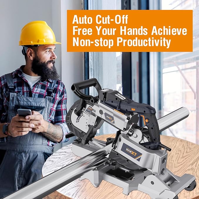 MAXXT Bandsaw with Table Saw, 10 Amp 5 Inch Deep Cut Band Saw with Lightweight Aluminum Base, Variable Speed Handheld Automatic Multipurpose Cut with Wheels Metal Saw, Portable Bandsaws for Metal Wood