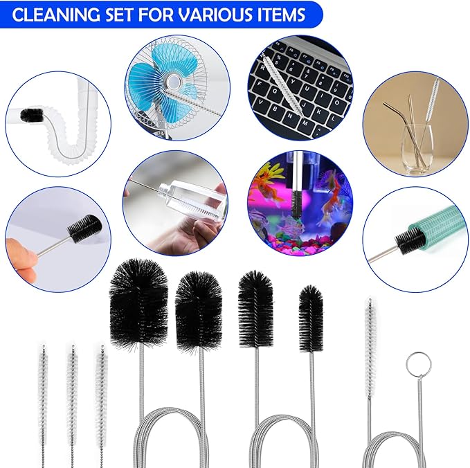 12pcs Flexible Drain Brush 78 Inch Pipe Cleaning Brush 63 Inch Drain Cleaner Brush 59 Inch Hose Brush and 3 Pcs 9 Inch Straw Cleaner Brush for Straws Kitchen Sink Plumbing Shower Drain Tube (Black)