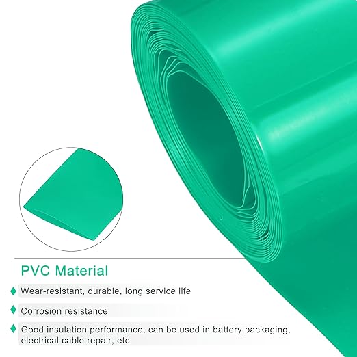 MECCANIXITY Battery Wrap PVC Heat Shrink Tubing 50mm Dia 80mm Flat 10 Feet(3meters) Green Good Insulation for Battery Pack