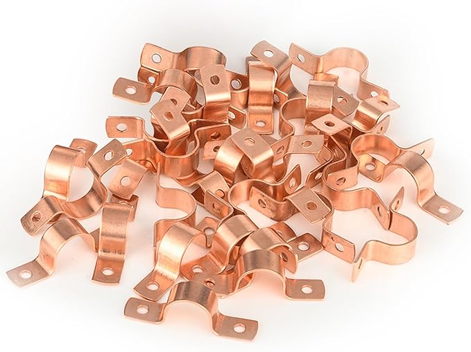 100-PACK GUOFIS 1Inch C x 1Inch C Copper Pipe Straps Clamp with Two Holes, Two-Hole Clamps Mount for Residential, Commercial(COPPER059-100Pack)