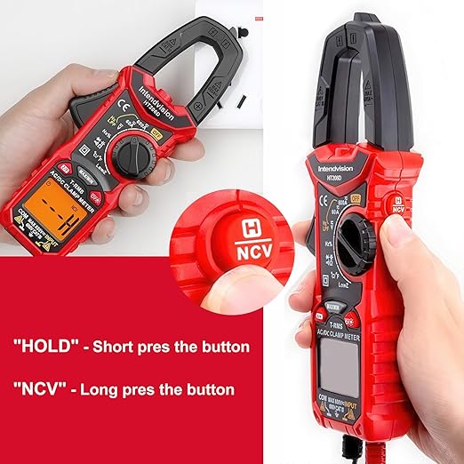 Intendvision Digital Clamp Meter T-RMS 6000 Counts, Amp Clamp Voltage Tester Auto-ranging, NCV AC DC Current Voltage Resistance Capacitance Frequency Diode Temperature Measure Tester HT206D