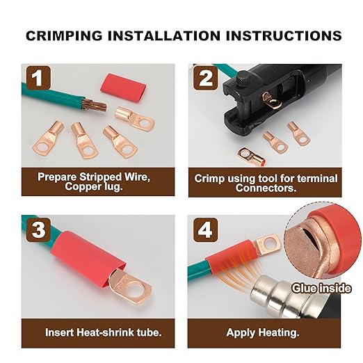 Thick Copper Electric Wire Lugs,10Pcs Bare Copper Gauge 4Awg-1/4(M6) Ring Heavy Duty Battery Cable Lugs Ends Ring Terminals Connectors with 10Pcs 3:1 Heat Shrink Tubing Assortment Kit