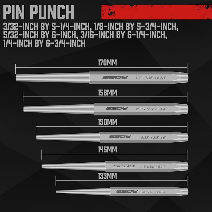 16-Piece Precision Punch & Chisel Set - Taper Punch, Pin Punch, Center Punch, Cold Chisels & Gauge for Versatile Applications