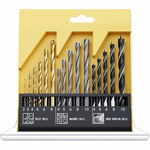 ENERTWIST Multi-Purpose Drill Bit Set,16 Pcs 5/64in to 3/8in. Titanium, Masonry, and Brad Point Bits - Ultimate Versatility for Metal, Wood, Plastic, Concrete Drilling