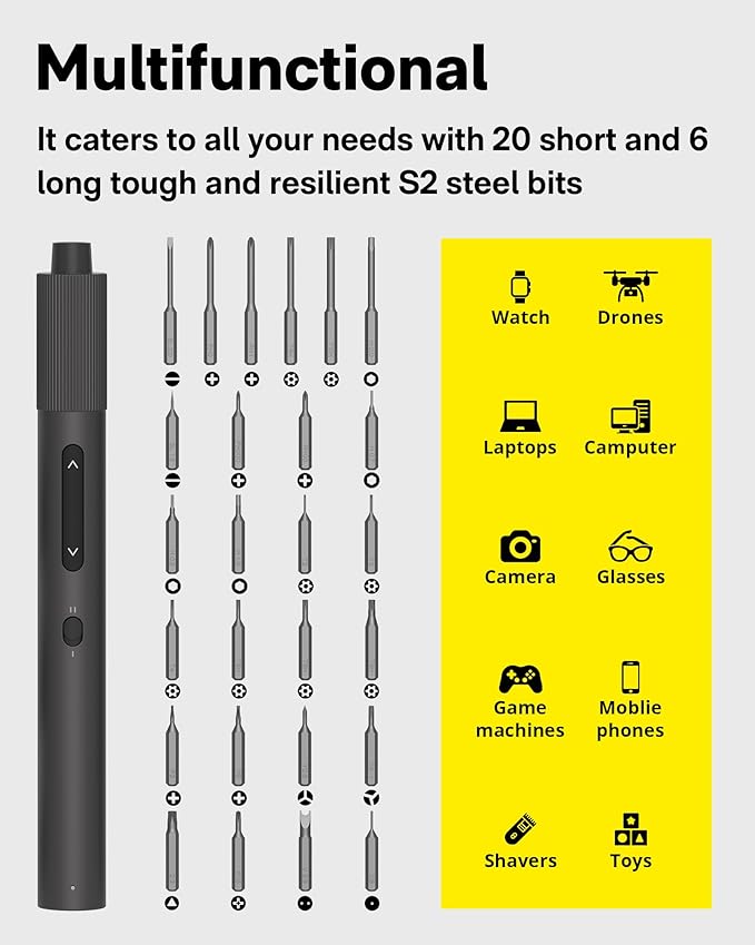 HOTO Electric Precision Screwdriver Set, 48 in 1 Electronics Tool Kit, Magnetic Bits & Box, LED Light & 2 Torque Settings, Mini Screwdriver Set for Eyeglasses, Watches, Phones, Laptops, Cameras Repair