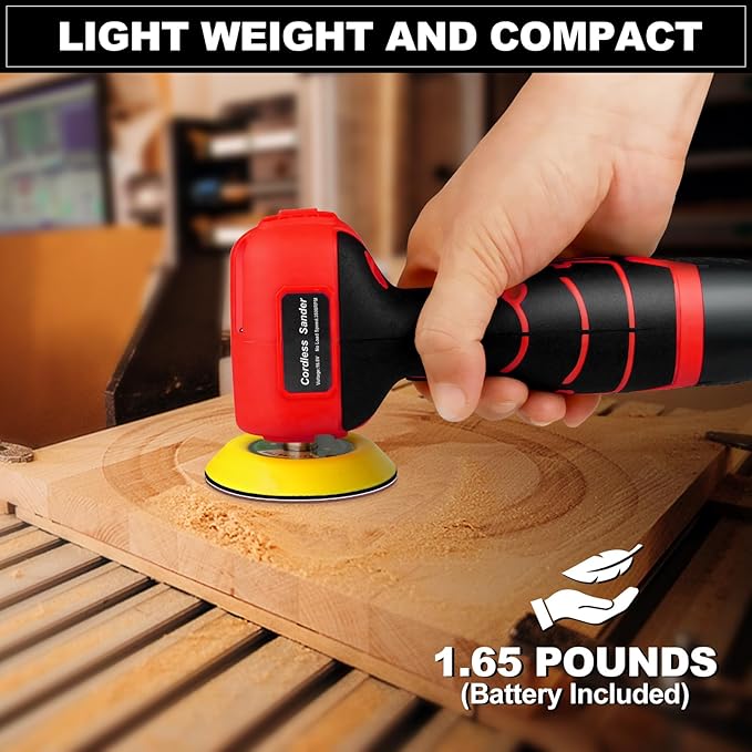 Cordless Sander, 3" Palm Sander with 16.8V 3.0Ah Li-ion Battery, 3500RPM Mini Polisher, 19 Accessories Sander Tool for Sanding/Polishing/Waxing/Cleaning