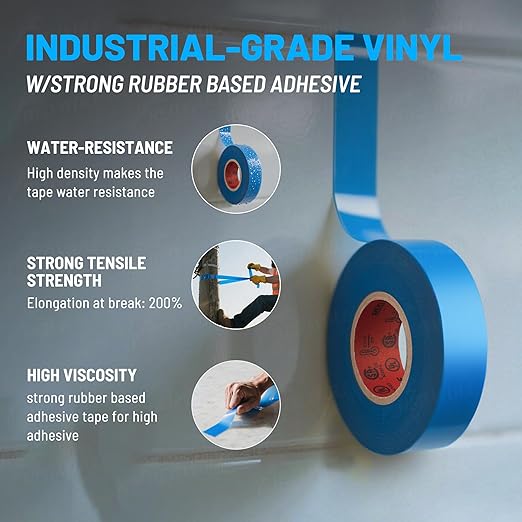 RED WOLF 10 Pack Blue Electrical Tape 3/4 Inch x 66 Ft Industrial Grade UL/CSA Listed 7 Mil Thick Flame Retardant High Temp Waterproof Electrical PVC Tape Electric Super Vinyl Rated 600V