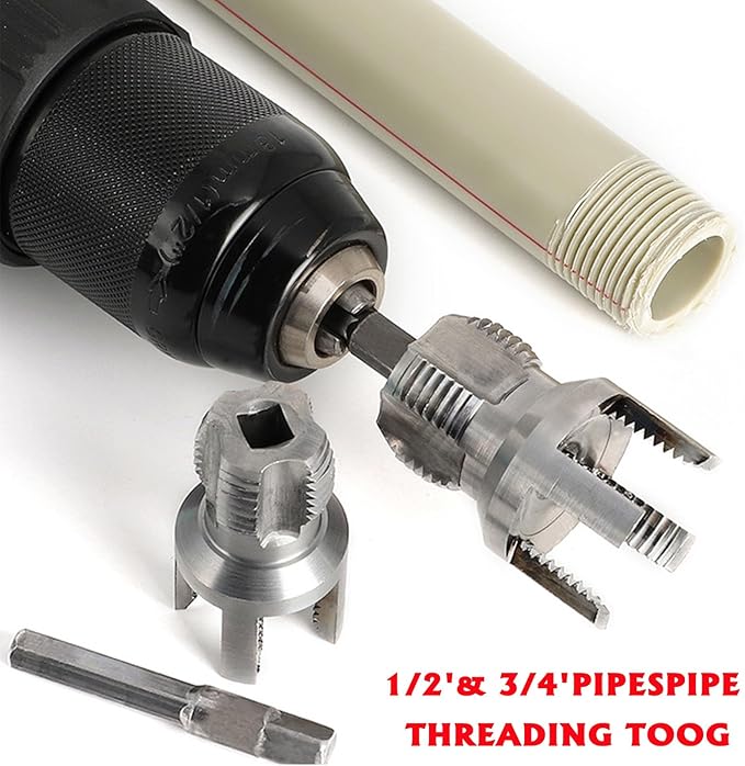 Pipe Threading Tool Kit with Internal & External Threader, 1/2"+ 3/4" Pipe Sizes Rethreading Tool,Pipe Thread Cutting Tool, Electric Drill Compatible PVC Pipe Threader Kit, Pipe Sizes Rethreading Tool