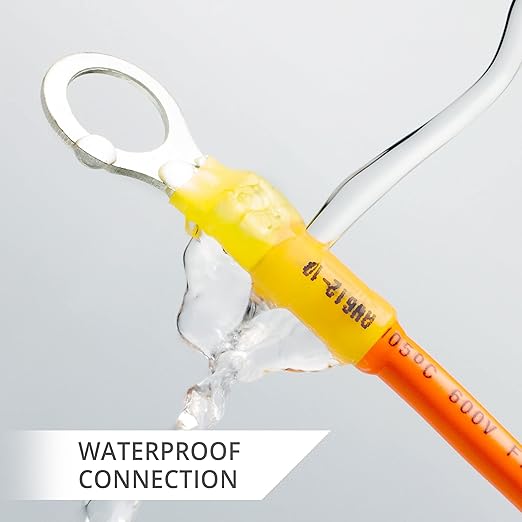 Wirefy 90 PCS Heat Shrink Ring Terminals 5/16" - a Resistant Ring Connectors - Eyelet Wire Connectors - Yellow 10-12 AWG