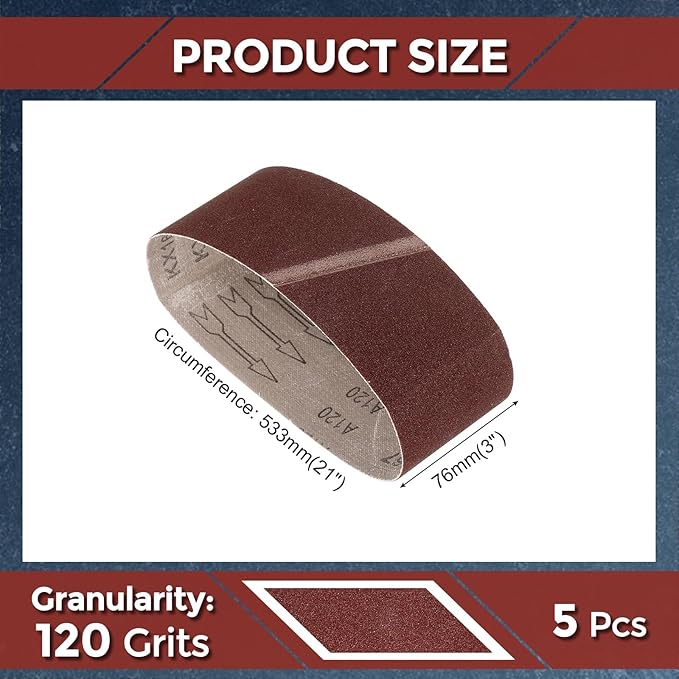 5 Pcs Sanding Belts 3 x 21 Inch 120 Grit Aluminum Oxide Abrasive Sandpaper for Belt Sander Metal Grinding Wood Working Weld Rust Removal
