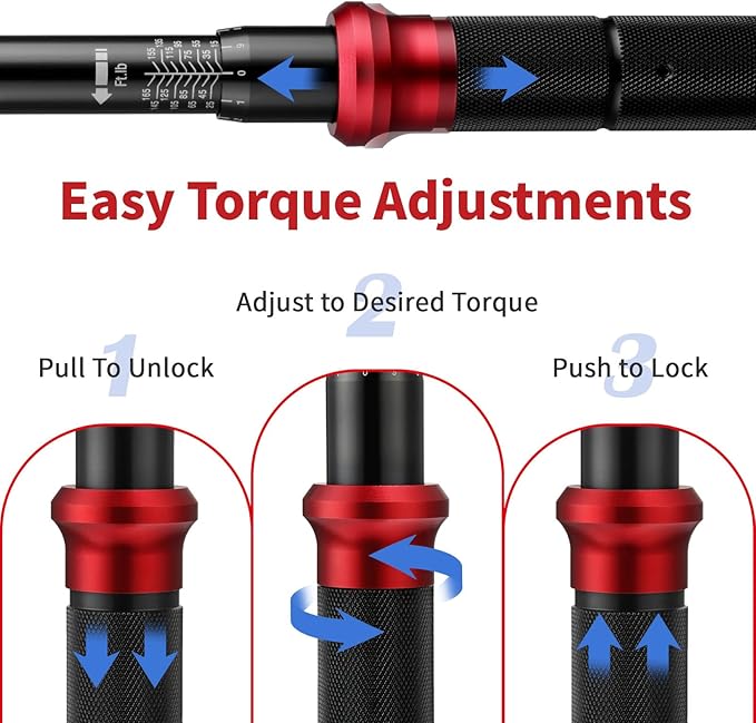 AEROFORCE 1/2-Inch Drive Torque Wrench（15-165 lb.ft / 20.4-224.4 Nm),72 Tooth Dual Direction Reversible Ratchet, Dual Range Scales, Precision Calibrated for Bike, Motorcycle and Car Repair