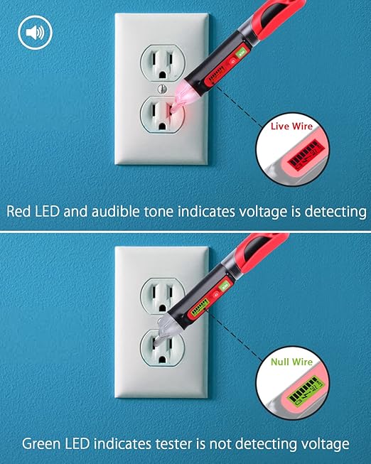 Wintact Non-Contact AC Voltage Detector Pen, 12V-1000V/48V-1000V Dual Range, High/Low Adjustable Sensitive, Live/Null Wire Breakpoint Tester with Flashlight, LCD Flashing Audible Buzzer Alarm