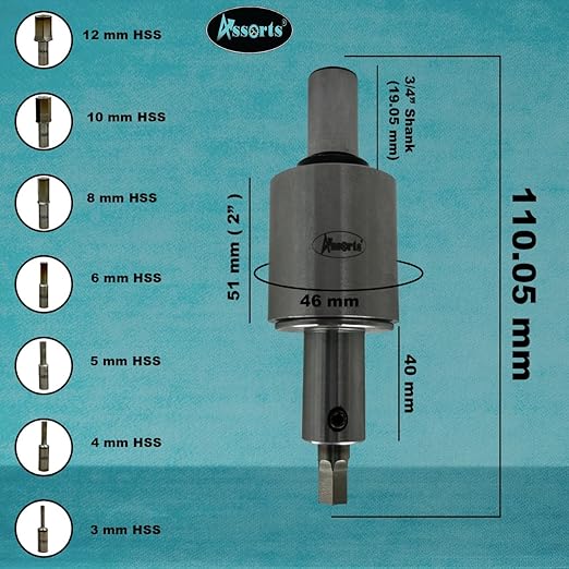ASSORTS Precision Rotary Broach with MT2 Shank (M10 x 1.5 Drawbar Thread) & 7-Piece HSS Hex Punch Set – Ideal for CNC, Lathe, Milling & Drilling Machine