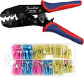 Crimping Tool Kit - 180pcs Heat Shrink Connectors-Tinned Red Copper Insulated, Ideal for Home Electrical Repairs and Marine Wiring - AWG20-10, Waterproof Wire Connectors