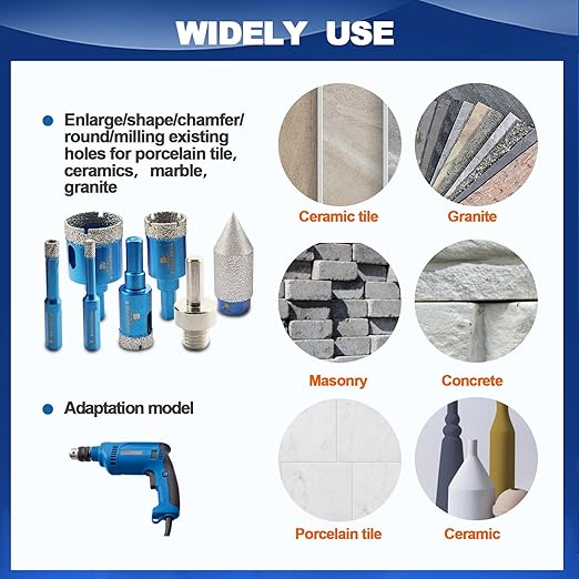 Tile Hole Saw Kit - BRSCHNITT Diamond Core Drill Bit Set 6/8/20/25/35mm Drill Bit &1 3/8" Diamond Chamfer Bit for Porcelain Tile Ceramic Marble Granite & Adapter