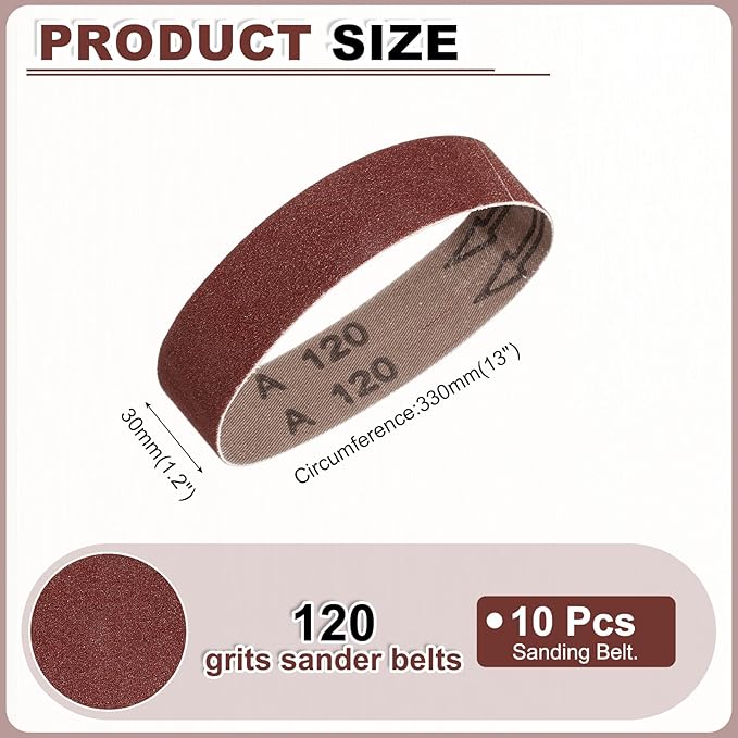 HARFINGTON 1.2 x 13 Inch Sanding Belts, 10 Pcs 120 Grits Aluminum Oxide Abrasive Belt Sander File Belt for Woodworking, Metal Polishing, Knife Sharpener