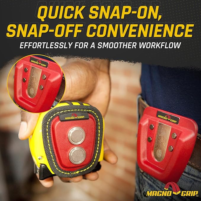 MagnoGrip 002-290 Quick Snap Magnetic Tape Measure Holder - Heavy-Duty, Durable, Hands-Free Magnetic Holder for Construction, Carpentry, & Tool Belts - Ideal for Professionals & DIY Enthusiasts, Red