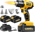 Cordless Heat Gun, 300℃-550℃ Fast Heating Gun Kit, 2 Temperature Setting Cordless Heater, Hot Air Gun with 2*4.0Ah Batteries & 5 Types Nozzles, Heat Guns for Shrink Tubing, Crafting (Yellow)