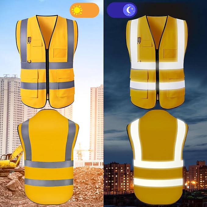 Custom Safety Vest for Men with Logo High Visibility Safety Vests Reflective with Pockets and Zipper Construction