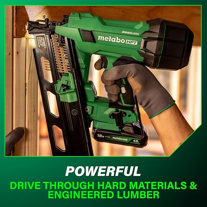 Metabo HPT 18V MultiVolt Cordless 21° Framing Nailer Kit, 3-1/2" Plastic Strip Framing Cordless Nailer, Power Tool with 4.0Ah Lithium Ion Battery, Drives 2" to 3-1/2" Nails, NR1890DRA