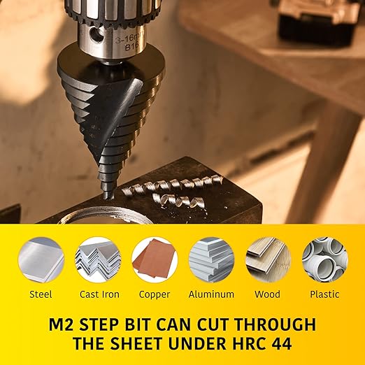 12 Sizes Step Drill Bit, 1/4 to 2-3/8 inch Black High Speed Steel Drill Cone Bits for Sheet Metal Hole Drilling Cutting, Sprial Unibit Extra Large 2-3/8 inch
