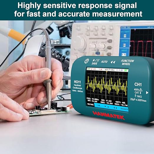 HANMATEK HO11 Handheld Digital Oscilloscope - 10MHz Bandwidth, 48MSa/s High-Precision Sampling, 2.8" TFT Display, USB Rechargeable, Advanced Trigger System, Portable for Fieldwork