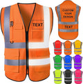 Custom Safety Vest for Men with Logo High Visibility Safety Vests Reflective with Pockets and Zipper Construction