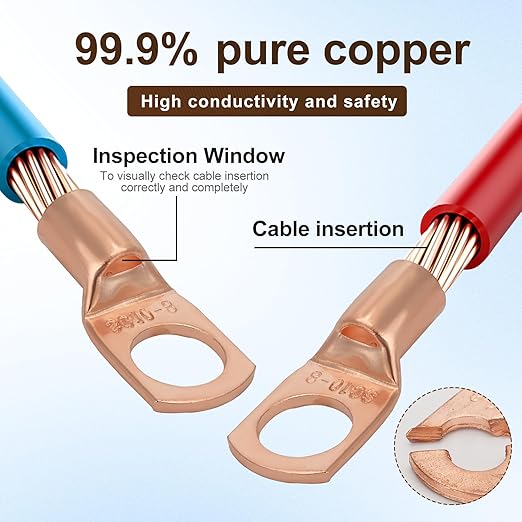 Thick Copper Electric Wire Lugs,20Pcs Bare Copper Gauge 8Awg-5/16(M8) Ring Heavy Duty Battery Cable Lugs Ends Ring Terminals Connectors with 20Pcs 3:1 Heat Shrink Tubing Assortment Kit