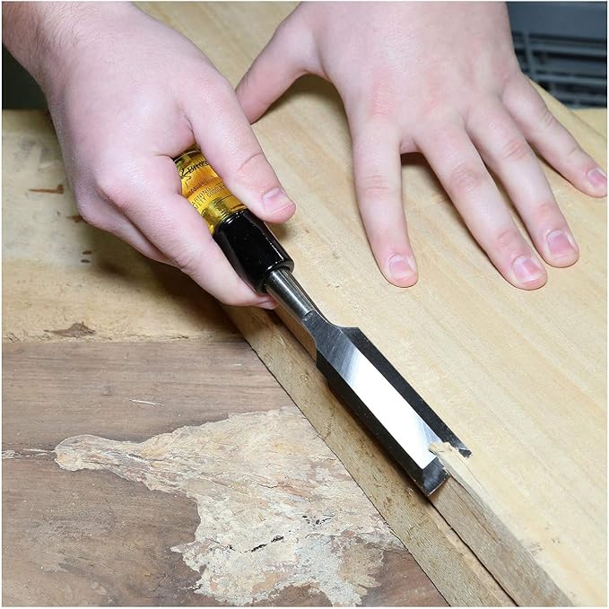 Buck Brothers 120102BC 3/8" Wood Chisel Made in USA, For Paring and Finishing Cuts in Carpentry and Woodworking, Tempered Tool Steel Blade, Mallet-Safe Handle