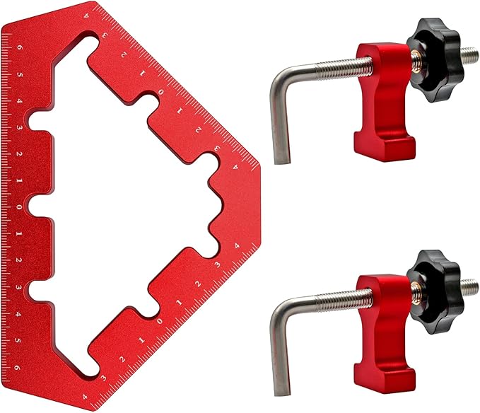 Clamping Squares For Woodworking 45/90 Degree Clamp Triangle Right Angle Clamp, 90 Degree Corner Clamp, Aluminum Alloy Red 3PCS
