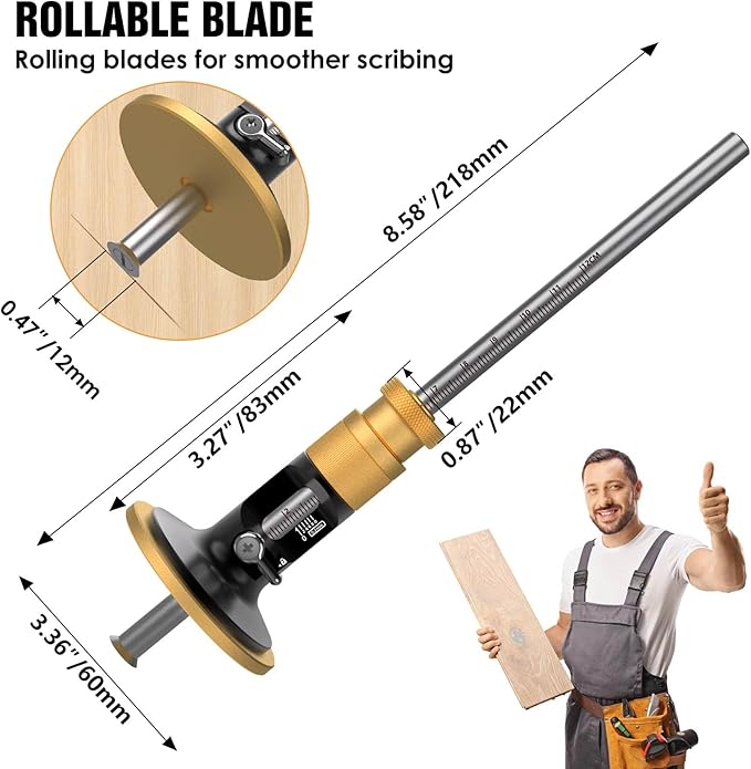 Wheel marking gauge,marking gauge woodworking,Newly Unique movable blade,0.2 mm precision,woodworking dovetail scribing gauge, scriber marking tools(Rollable Blade)