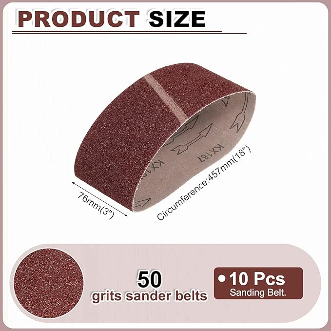 HARFINGTON 3 x 18 Inch Sanding Belts, 10 Pcs 50 Grit Aluminum Oxide Abrasive Belt Sander File Belt for Woodworking, Metal Polishing, Knife Sharpener