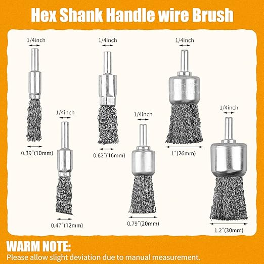30 Pack Wire End Brush Set, Wire Brush for Drill ,6 Sizes 0.012" Crimped Wire Wheel Drill with 1/4 Inch Shank