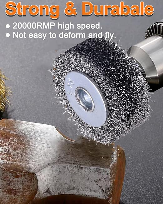 Rocaris 2 Pack Wire Wheel Brush Wire Wheel Brush for Drill Attachment, 3 Inch Heavy Duty Wire Brushes Removal Paint Rust & Corrosion, 0.0118" Carbon Steel Wire, 1/4in Shank, 20000RPM