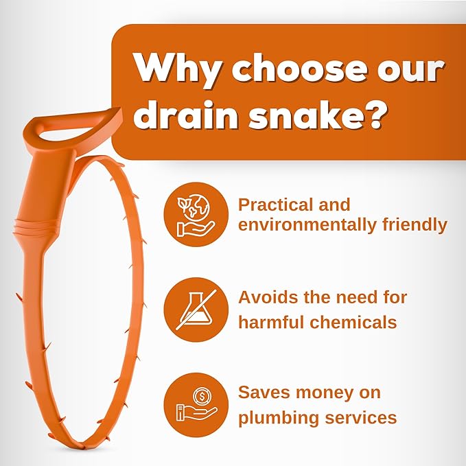 Drain Snake - Multi-Tooth Drain Clog Remover for Bathroom & Kitchen - Flexible Barbed Drain Cleaner Tool for Hair & Debris - Easy to Use Plumbing Snake Drain Auger, Bathtubs (Pack of 2)