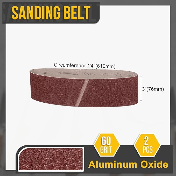 3 x 24 Inch Sanding Belt, 2 Pcs 60 Grit Knife Sharpener Belts Work Sharpening for Belt Sander Knife Carving Tool Metal Working