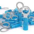 AIRIC 16-14 AWG - 5/16" Heat Shrink Ring Terminals, Copper Terminal Connector Ends, Battery Cable End Lugs, Blue Insulated Electrical Crimp Wiring Connectors, Wire Lug for 16, 14 Gauge Wires, 100 PCS