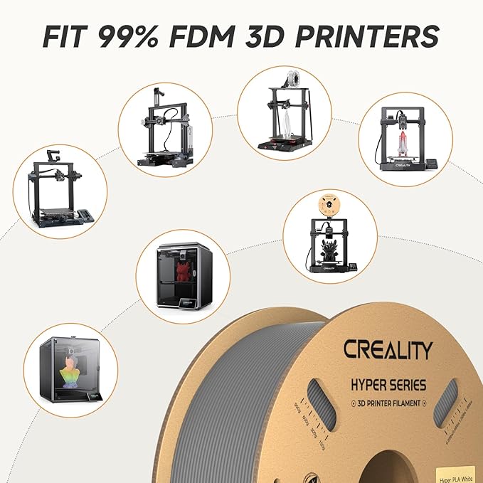 Creality Hyper PLA Filament 1.75mm Grey & Grey 2KG, 30-600mm/s High Speed PLA 3D Printer Filament, 2 Pack 1kg Spool(2.2lbs) PLA, Dimensional Accuracy +/-0.02mm, Fit Most FDM 3D Printer