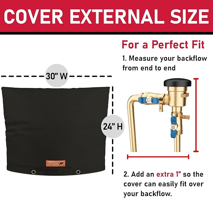 Redford Supply Co. Cold Snap (5°F) Backflow Preventer Insulation Cover, 30"W x 24"H, Pipe Insulation, Water Sprinkler Covers for Outside, Sprinkler Backflow Cover for Winter, Well Pump Bag (Black)