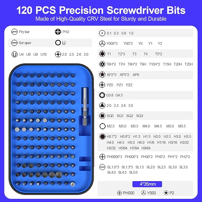 Precision Screwdriver Set, SOONAN 150 in 1 Electronics Tool Kit with 120 Bits Magnetic Screwdriver Set & 30-bit Tool Set Handy Repair Tool for Computer Phone Watch Camera Laptop, Blue