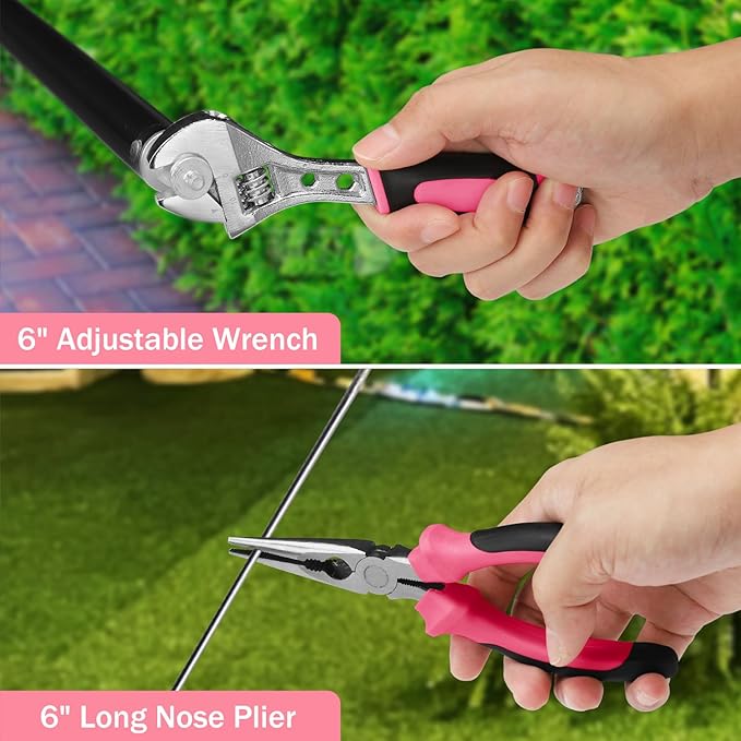 Pink Household Tool Set with 3.6V USB Electric Screwdriver, 151 PCS Home Tool Kit with Cordless Lithium-ion Drill Driver, Hand Tool Kits for Women