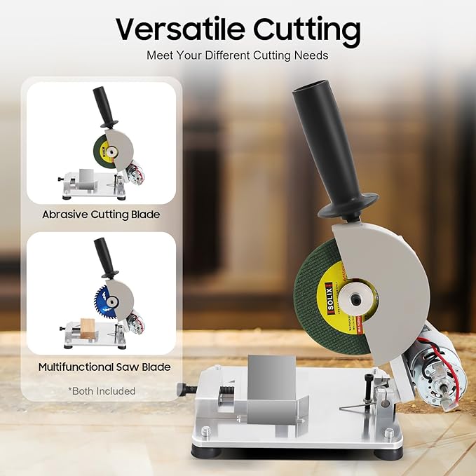 96W Portable Tabletop Saw, 9000 RPM Mini Miter Saw, Versatile Manual Chop Saws, Mini Miniature Table Saws, 0-45° Adjustable Angle Cutter with Protective Cover & 2 Blades