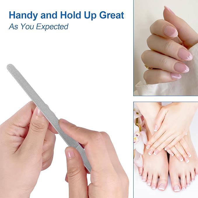 Metal Nail File (2 Pack) with Sharp Pointed Tip, Fingernail Files 8’’ for Natural Nails Stainless Steel Nail Filer Heavy Duty Sapphire Grit Double Sided Manicure Pedicure Toenails Tools