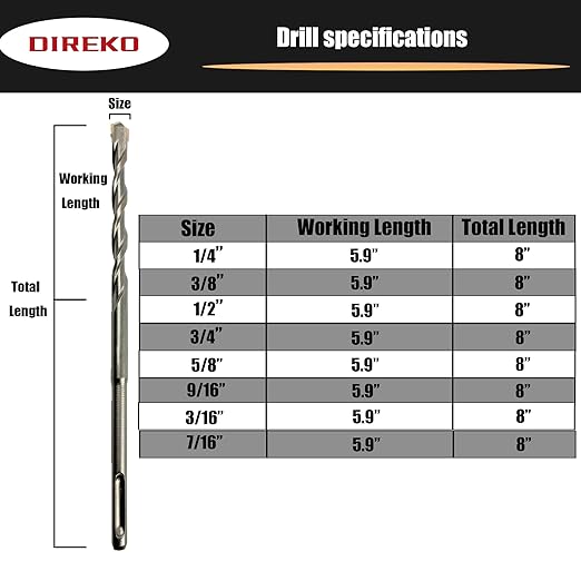 Generic 3/8""*8"" SDS Plus Stainless Steel U-Groove Drill Bits 5 Pcs
