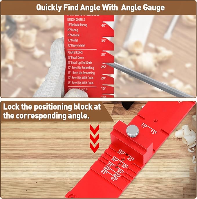Chisel Sharpening Jig, Wood Honing Guide for Chisels and Planes Width 0.1" to 2.8" with Sharpening Angle Fixture, Angle Gauge from 10° to 45°