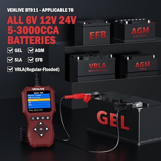 Car Battery Tester 6V 12V 24V, 5-3000CCA Automotive 12V and 24V Dual Circuit Testing, Load/Alternator Tester, Digital Auto Battery Analyzer Charging Cranking System Tester for All Cars Motorcycle Boat